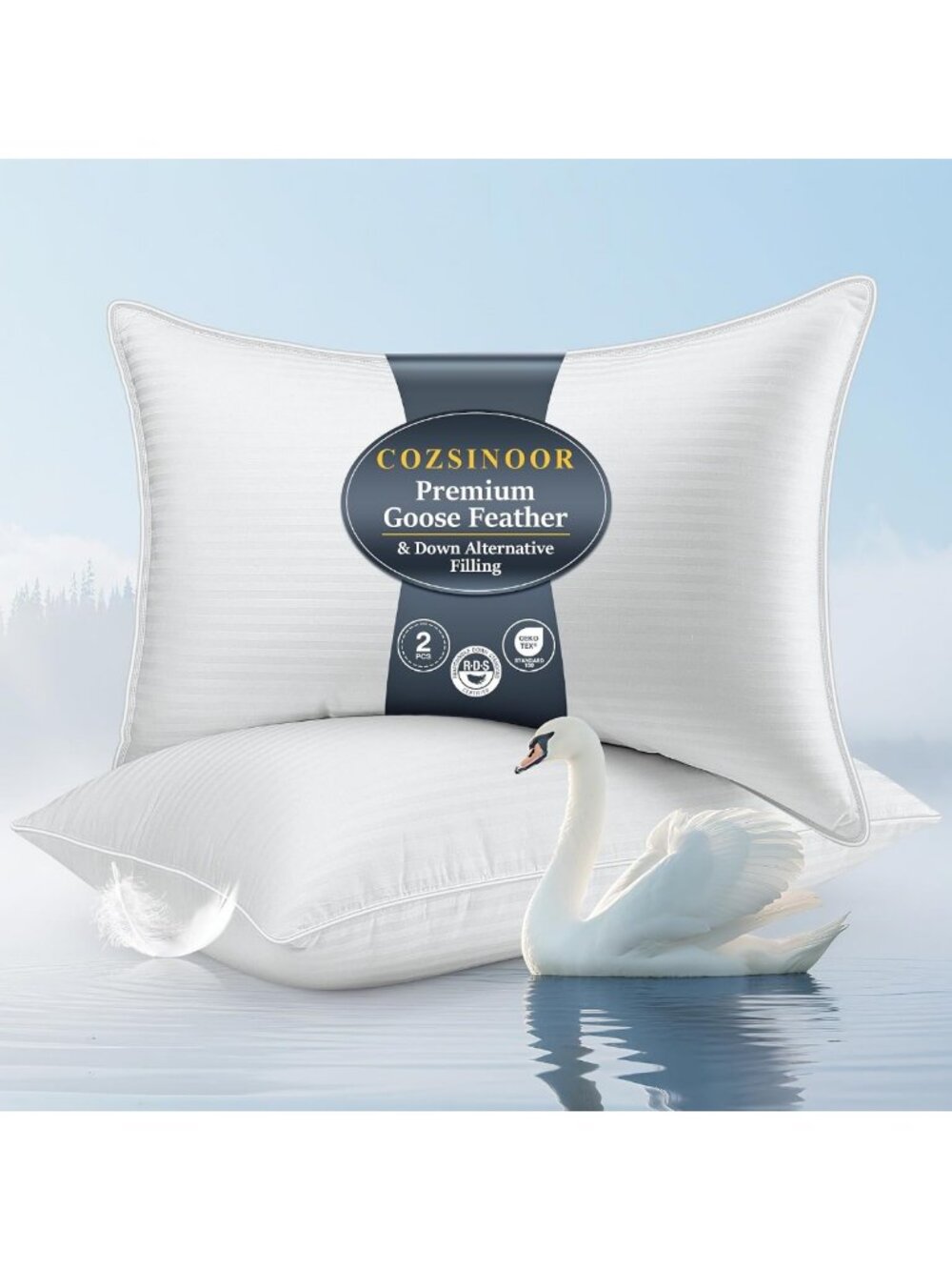 Luxurious Goose Down Feather Pillows - Queen Size Set of 2 for Ultimate Comfort